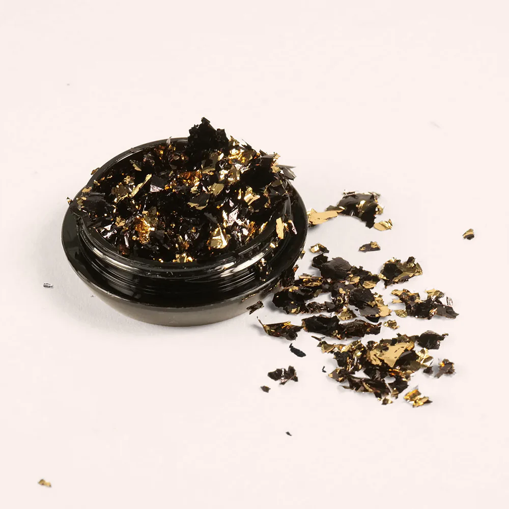 Nail Art Foil Flakes Black Gold - Image 2